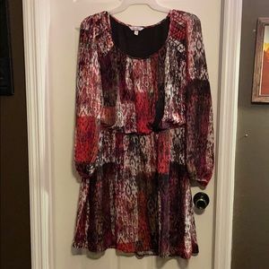 Red Patterned Dress with Bunched Sleeves